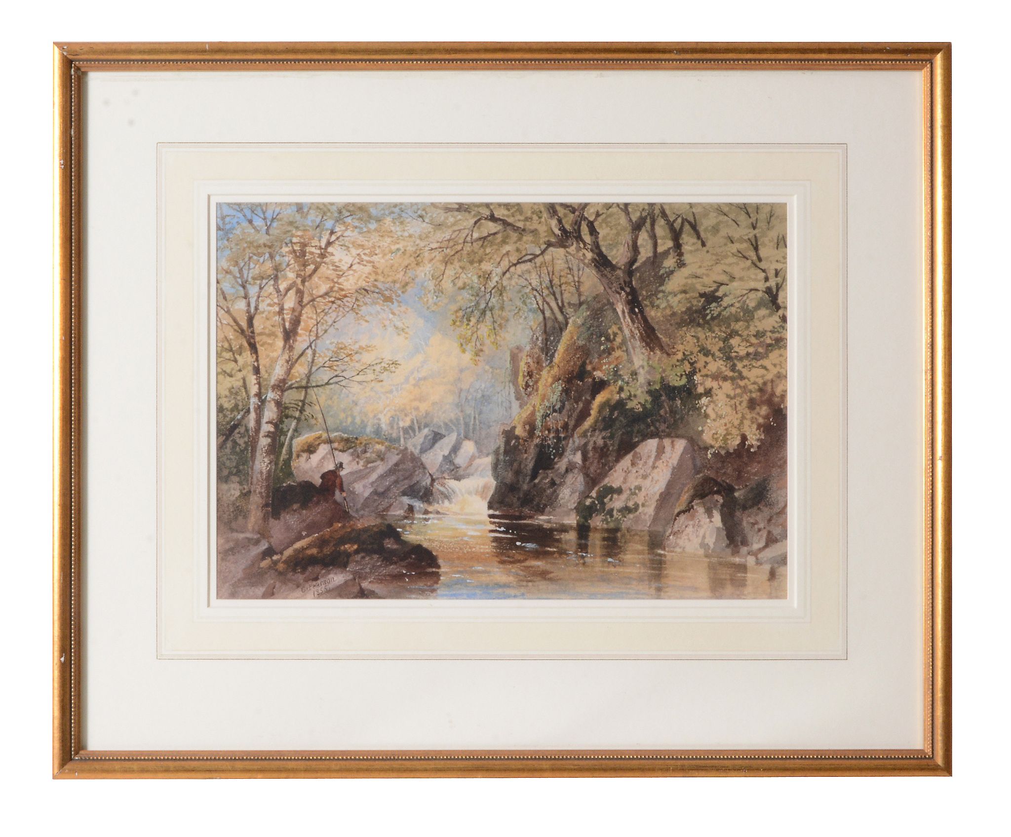 Cornelius Pearson (1805-1891) - Fisherman in a wooded landscape  Watercolour heightened with white - Image 2 of 3