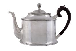 A Portuguese straight-sided oval tea pot,   post 1938 Oporto 1st standard (.916), with a bud finial