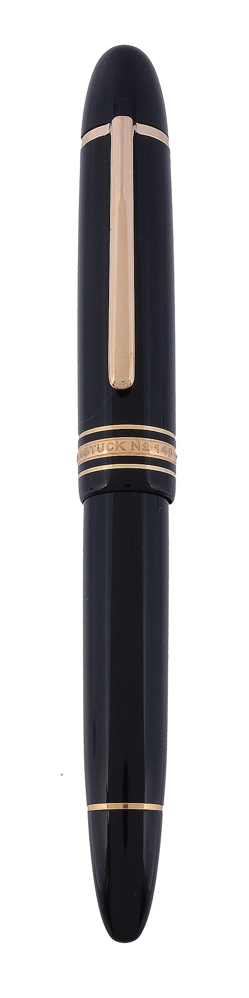 Montblanc, Meisterstuck, 149, a black fountain pen,   with a black cap and barrel, the nib stamped