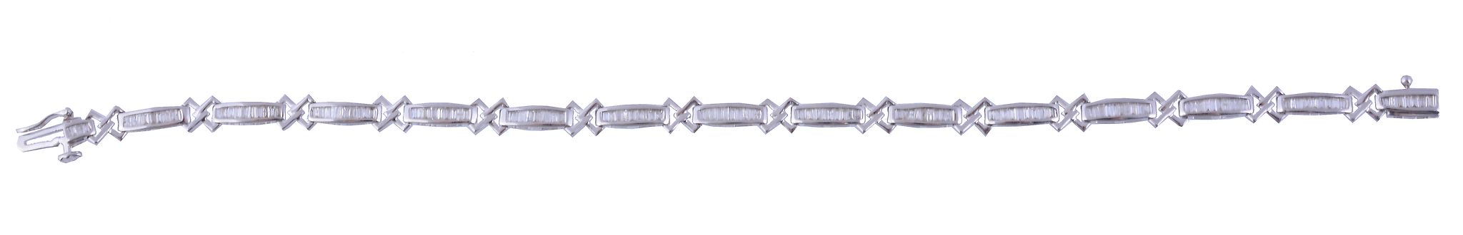 A diamond bracelet,   the bracelet with channel set baguette cut diamond panels with polished