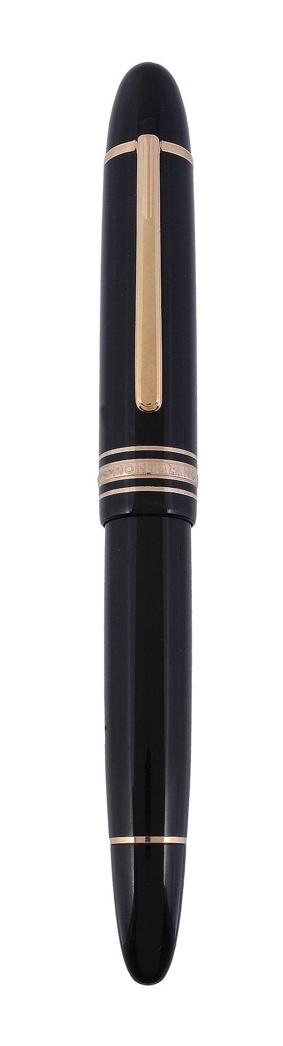 Montblanc, Meisterstuck, 149, a black fountain pen,   with a black cap and barrel, the nib stamped