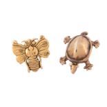 A bee brooch,   modelled as a bee, stamped MMA, 2.5cm wide; together with a tortoise brooch, 3.1cm