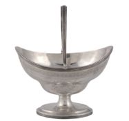A George III silver oval ogee pedestal sugar basket,   maker's mark over-struck by that of George