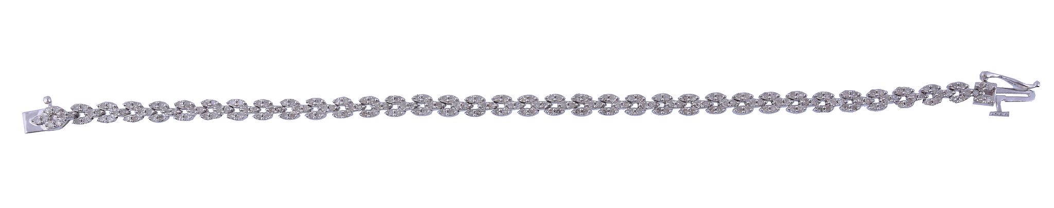 A diamond line bracelet,   the pierced articulated panels set with eight cut diamonds,