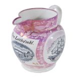 A commemorative and dated Sunderland pink-lustre jug, mid 19th century   A commemorative and dated