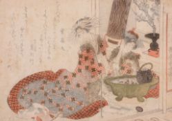 Katsushika Hokusai  &  others - Group of six woodblock prints   A group of six Japanese Surimono