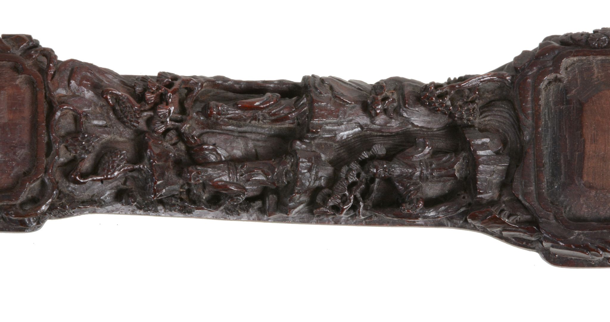 A Chinese hardwood ruyi, carved with figures, cranes and pine trees   A Chinese hardwood ruyi, - Image 4 of 4