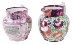 A Sunderland pink-lustre jug, mid 19th century   A Sunderland pink-lustre jug,   mid 19th century,