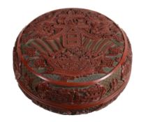 An impressive large Chinese circular 'Spring' lacquer box and cover   An impressive large Chinese