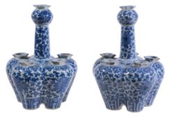 A pair of Chinese blue and white crocus vases   A pair of Chinese blue and white crocus vases,