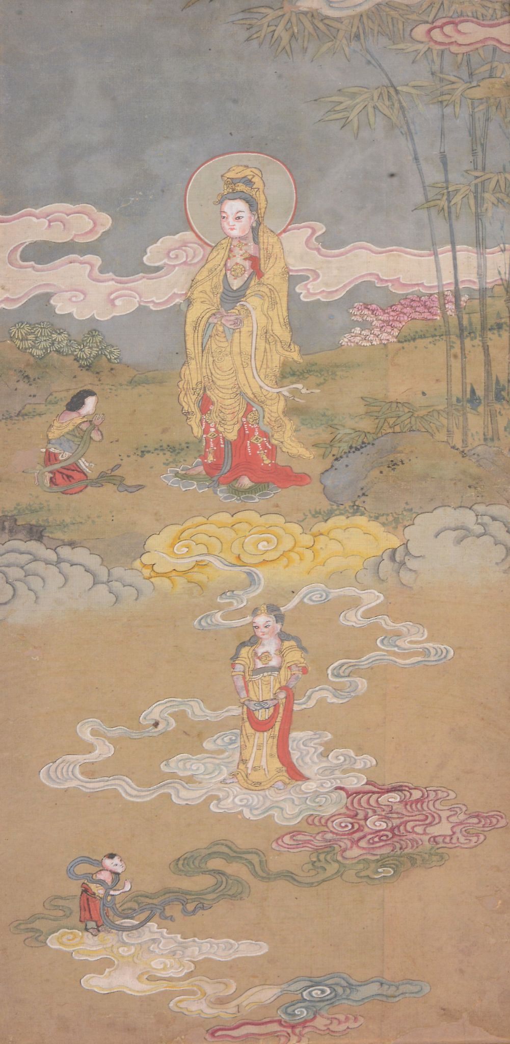 A set of three Chinese silk paintings, late 19th or 20th century   A set of three Chinese silk - Image 2 of 4