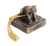A Chinese white metal square tiger seal, with incised details, 8cm x 8cm   A Chinese white metal