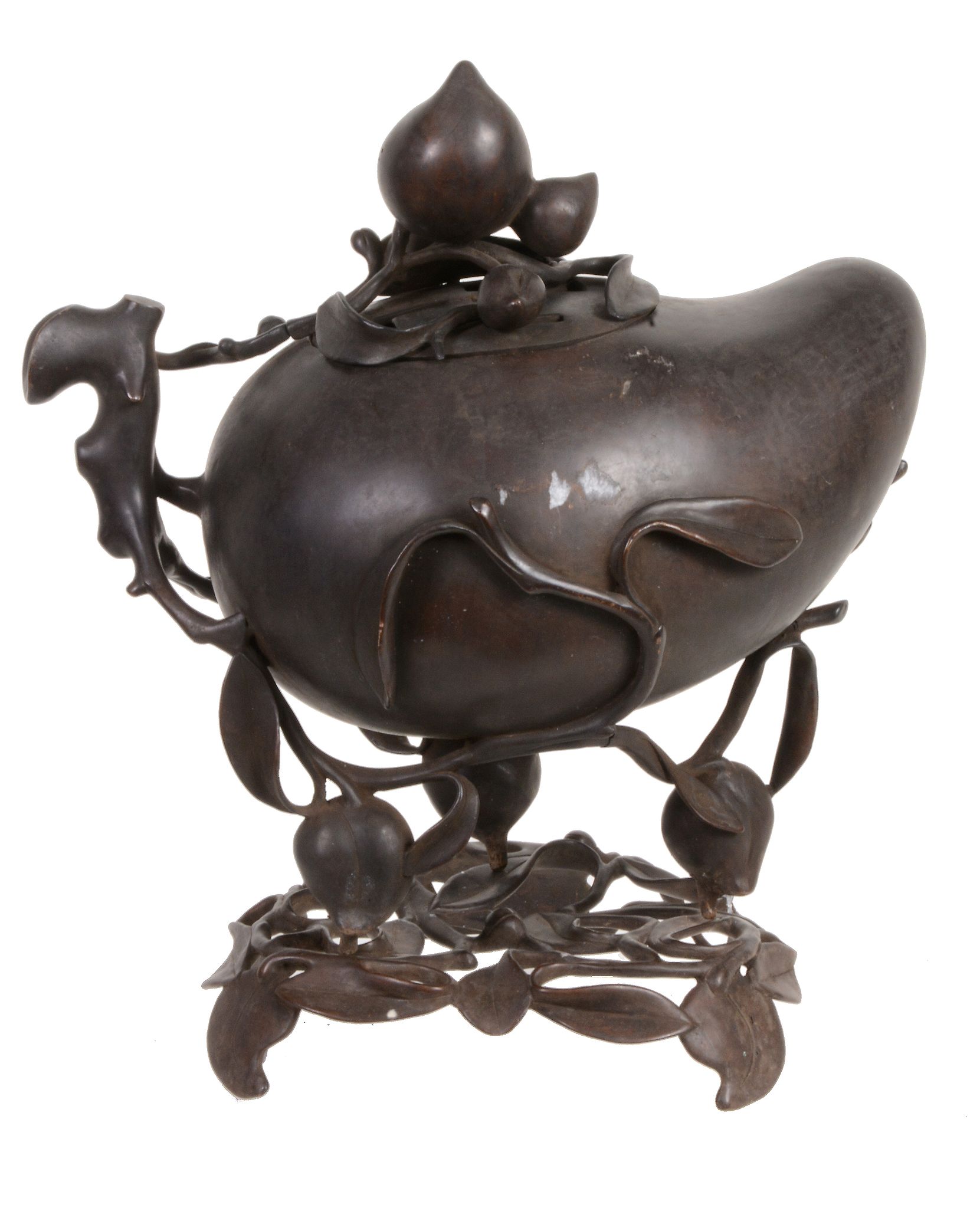 A large Chinese bronze 'peach' censor and cover   A large Chinese bronze 'peach' censor and cover, - Image 2 of 5