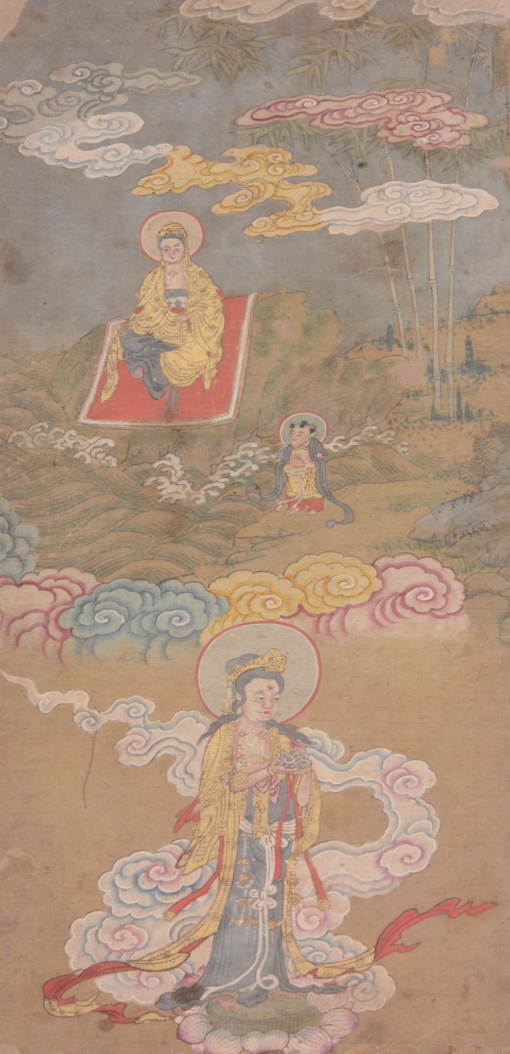 A set of three Chinese silk paintings, late 19th or 20th century   A set of three Chinese silk - Image 3 of 4