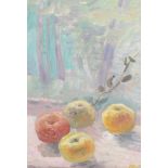 French School (20th Century) - Still life of apples  Oil on canvas laid on board Signed   MA   lower