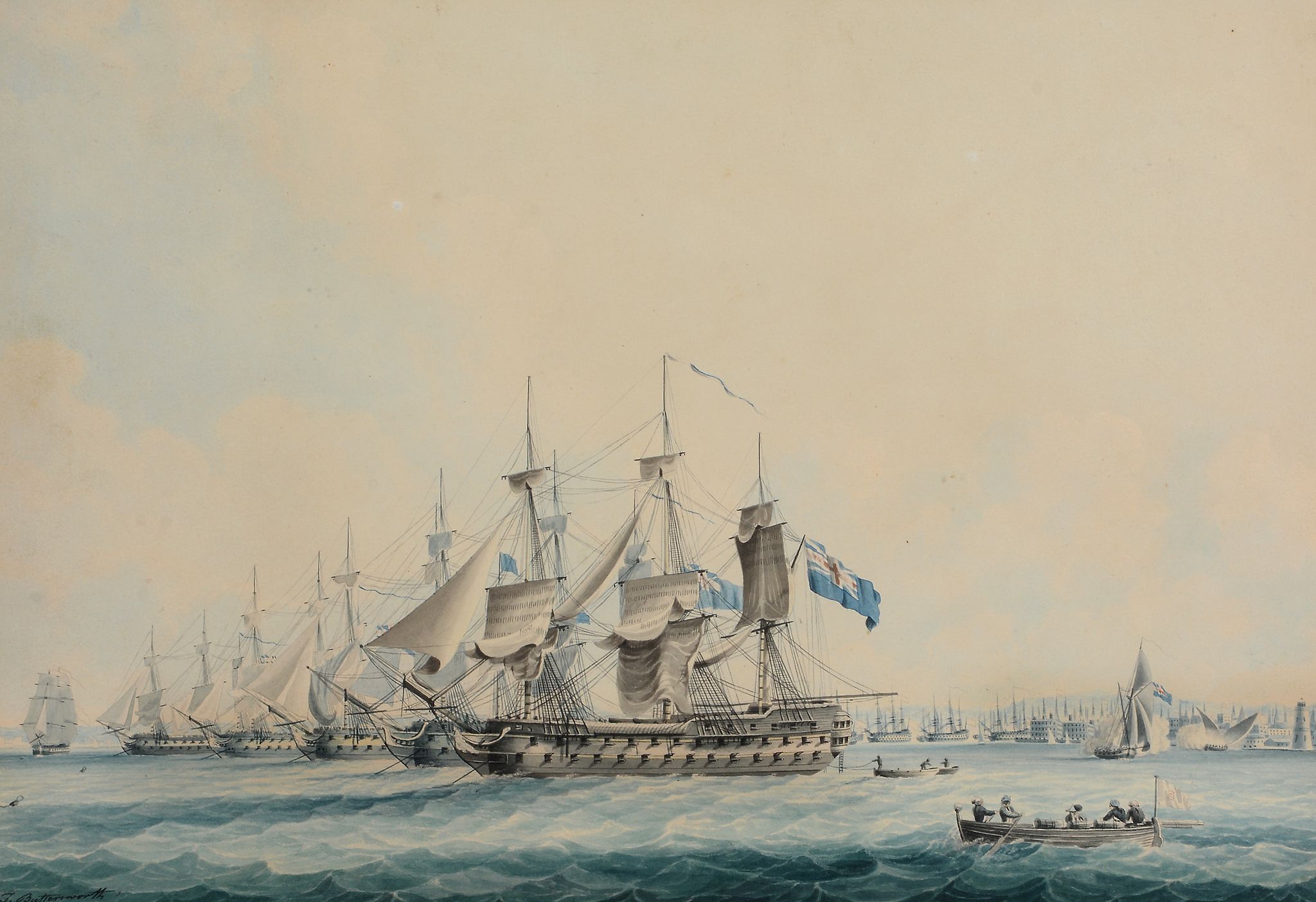 Thomas Buttersworth (1768-1842) - Royal Navy warships lining up for battle; Royal Navy warships - Image 3 of 4