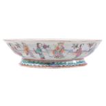 A Chinese Famille Rose Bowl, 19th century, of shaped oval form on speading foot   A Chinese  Famille