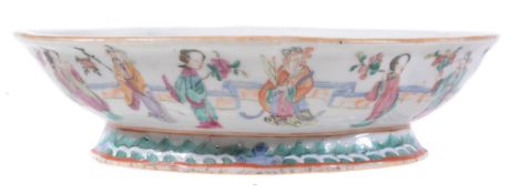 A Chinese Famille Rose Bowl, 19th century, of shaped oval form on speading foot   A Chinese  Famille