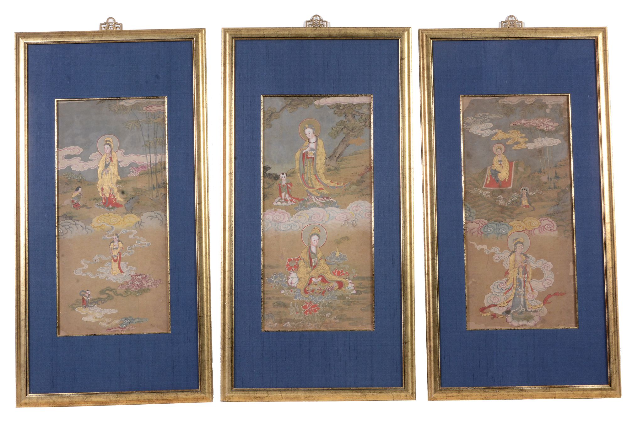 A set of three Chinese silk paintings, late 19th or 20th century   A set of three Chinese silk