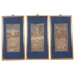 A set of three Chinese silk paintings, late 19th or 20th century   A set of three Chinese silk