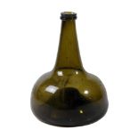 An olive-green tint 'onion' wine bottle, early 18th century, with 'string' rim   An olive-green tint