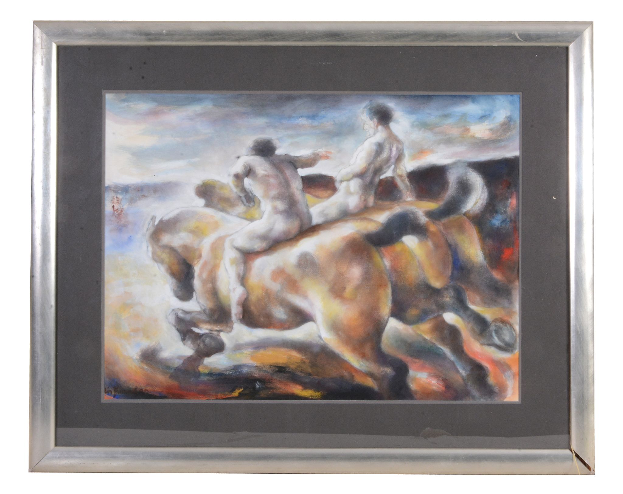 Lin Jammet (b.1958) - Two figures on horseback; Riding towards the hill  A pair, watercolour and - Image 5 of 5