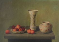 English School (19th Century) - Still life with bowl of plums  Oil on panel 12 x 17 cm.(4 3/4 x 6