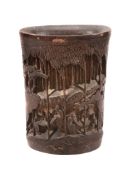 A Chinese bamboo brush pot depicting the 'Seven Sages of the Bamboo Grove'   A Chinese bamboo