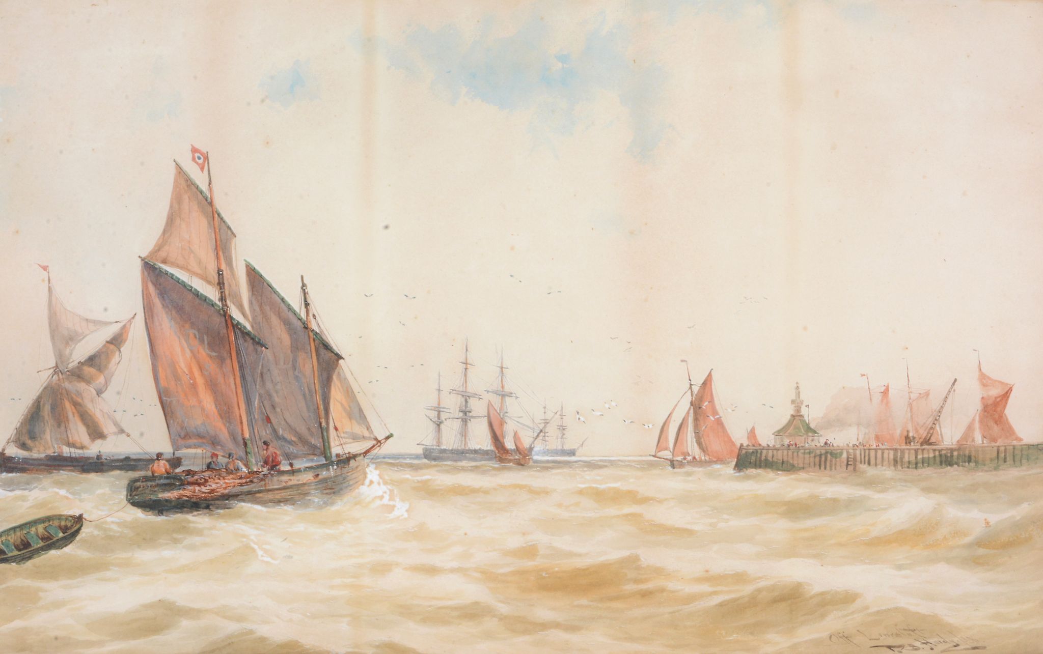 Thomas Bush Hardy (1842-1897) - Entering Garlieston harbour; Off Lowestoft harbour  Watercolour, - Image 4 of 5