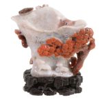 A Chinese white and red hardstone vase or cup, possibly agate   A Chinese white and red hardstone