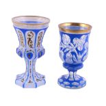 A Bohemian/Turkish blue overlay and clear glass goblet   A Bohemian/Turkish blue overlay and clear