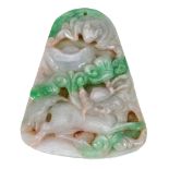 A Chinese jadeite celadon and apple green pendant, 20th century   A Chinese jadeite celadon and