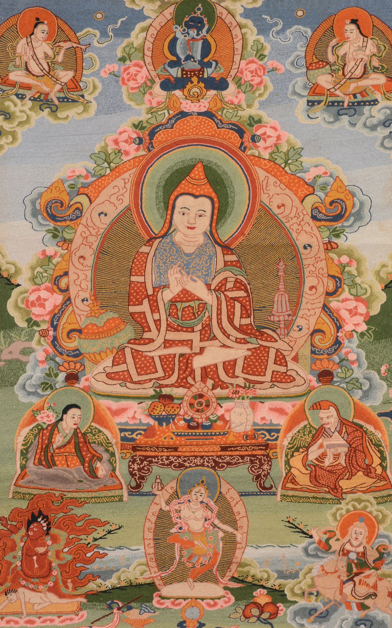 A large textile Thangka, depicting Gelugpa Lama seated with attendants   A large textile - Image 2 of 2