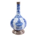 A Chinese blue and white bottle vase , Kangxi, with white metal mounts   A Chinese blue and white