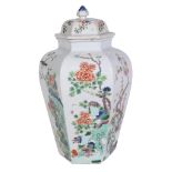 A Chinese Famille Verte hexagonal vase and cover, late Qing, painted with birds   A Chinese  Famille