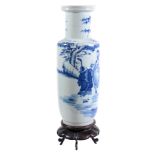 A Chinese blue and white rouleau vase, 20th century, the vase 44cm high   A Chinese blue and white