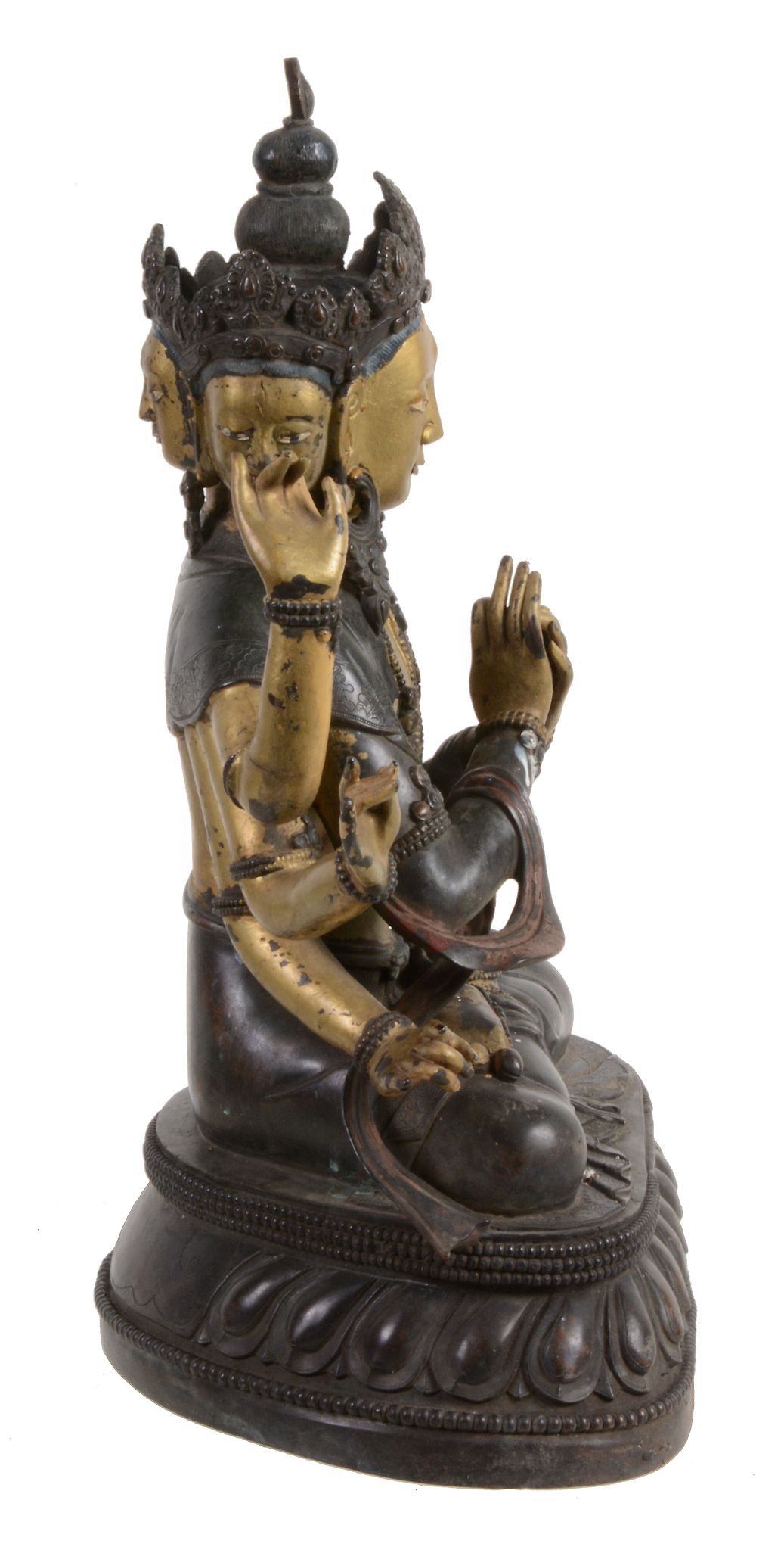 A Sino-Tibetan bronze seated multi-headed figure   A Sino-Tibetan bronze seated multi-headed figure, - Image 3 of 5