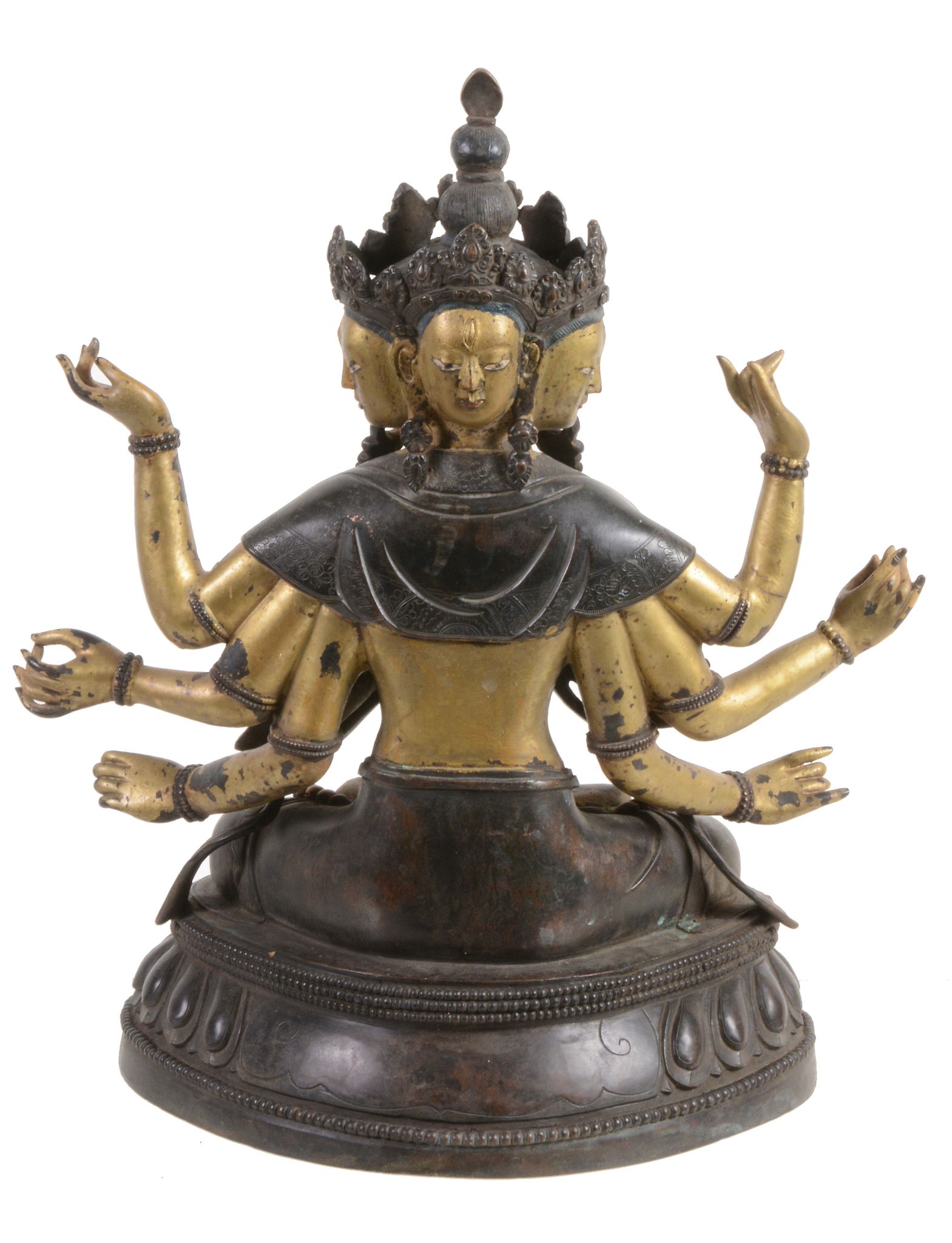 A Sino-Tibetan bronze seated multi-headed figure   A Sino-Tibetan bronze seated multi-headed figure, - Image 2 of 5