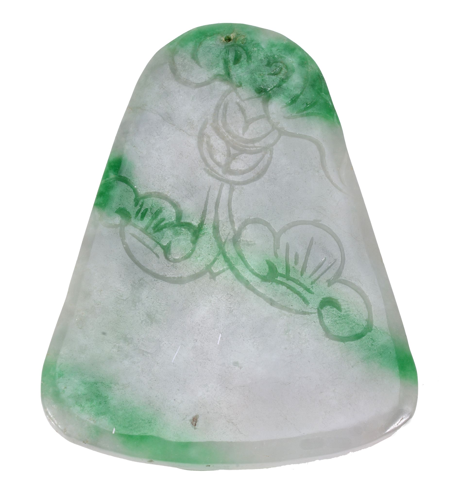 A Chinese jadeite celadon and apple green pendant, 20th century   A Chinese jadeite celadon and - Image 2 of 2