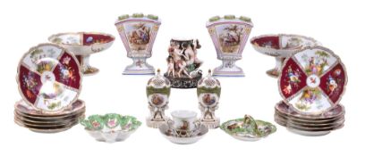 A selection of Continental ceramics including Dresden porcelain   A selection of Continental