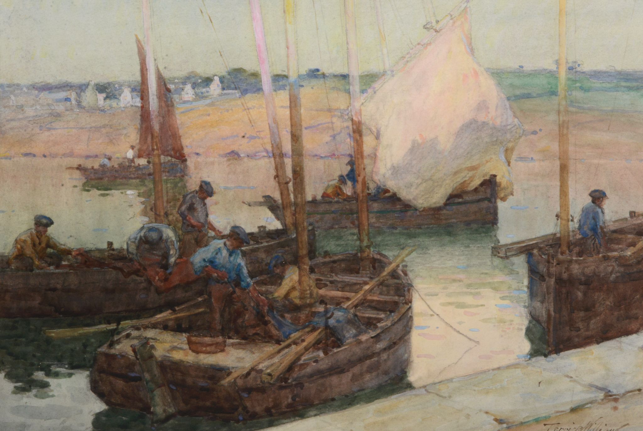 Terrick Williams (1860-1936) - Sardine boats in Concarneau, Brittany  Watercolour and graphite