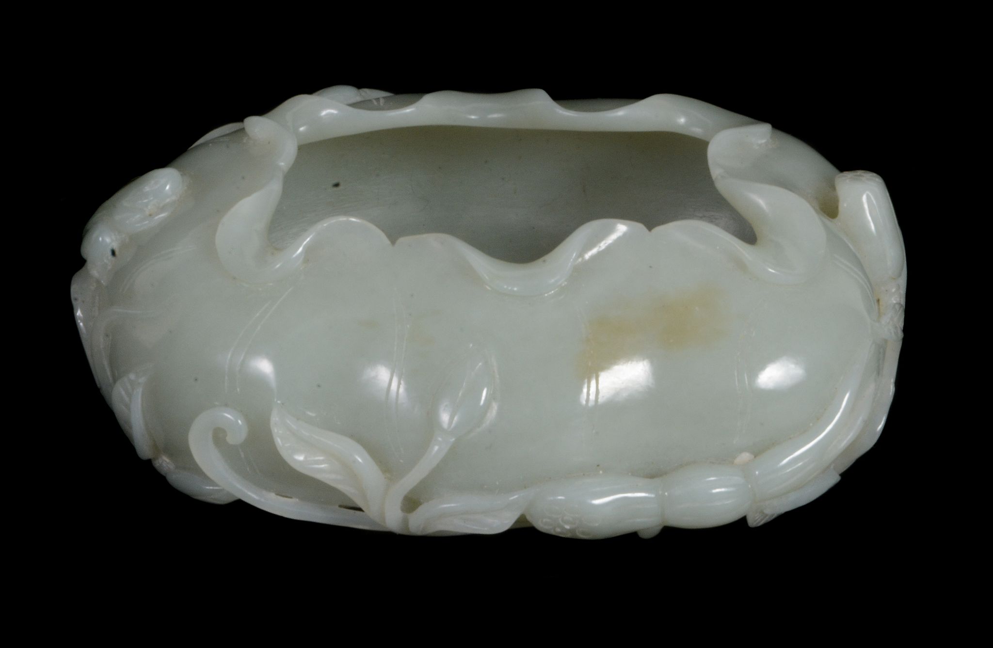 A Chinese celadon jade brush washer, of even colour with one area with...   A Chinese celadon jade - Image 2 of 4