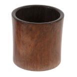 A Chinese hardwood brush pot, Bitong, of cylindrical form with attractive...   A Chinese hardwood