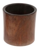 A Chinese hardwood brush pot, Bitong, of cylindrical form with attractive...   A Chinese hardwood