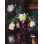 Continental School (circa 1920) - Still life with white roses in a vase  Oil on canvas board