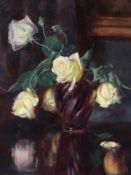 Continental School (circa 1920) - Still life with white roses in a vase  Oil on canvas board