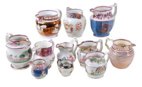 An assortment of Bristish pearlware and pink-lustre jugs   An assortment of Bristish pearlware and