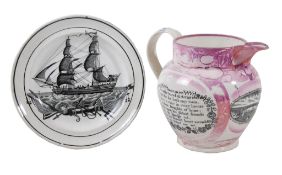A Sunderland pink-lustre jug, mid 19th century   A Sunderland pink-lustre jug,   mid 19th century,