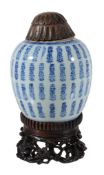 A Chinese blue and white jar, Kangxi, painted with lanca characters, the jar 12   A Chinese blue and
