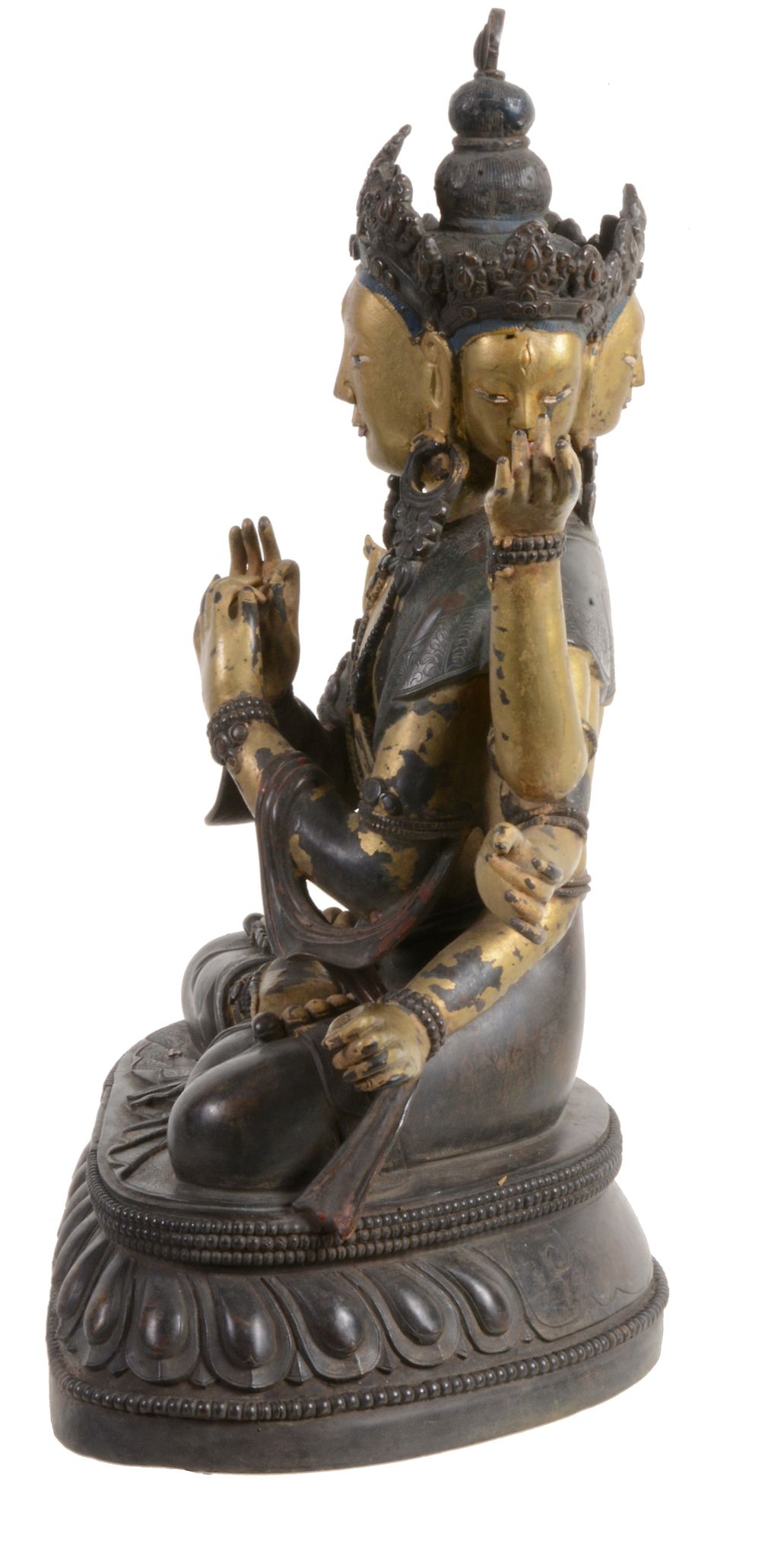 A Sino-Tibetan bronze seated multi-headed figure   A Sino-Tibetan bronze seated multi-headed figure, - Image 4 of 5